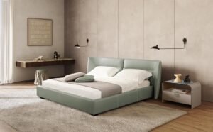 Zen table de chevet de Gamma Arredamenti, design moderne avec tiroir soft-close en cuir et plateau en céramique ou marbre. Disponible chez D-Style Interior.