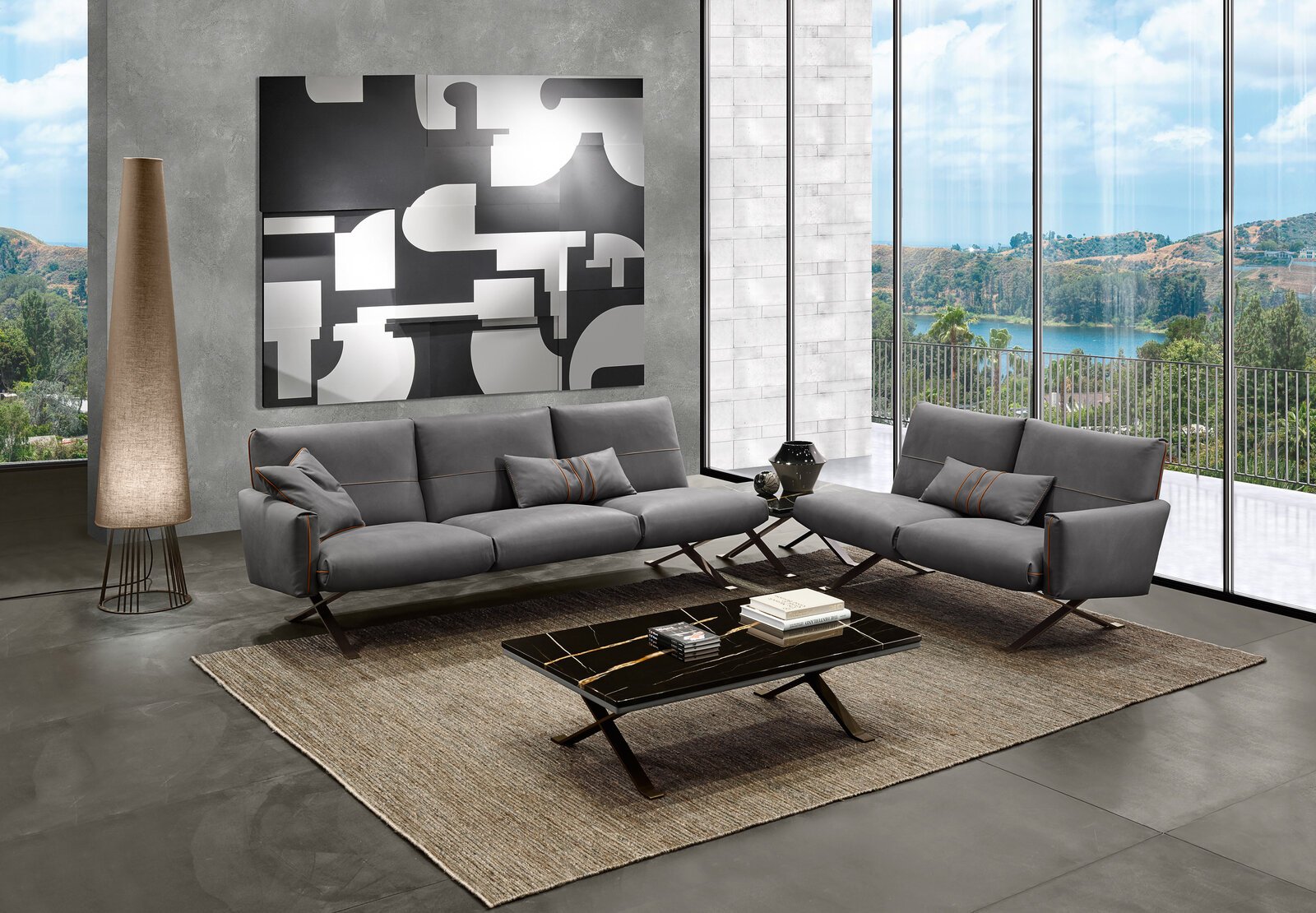 Rialto table basse de Gamma Arredamenti associe métal, verre fumé, céramique ou marbre dans un design léger et raffiné. Disponible chez D-Style Interior.